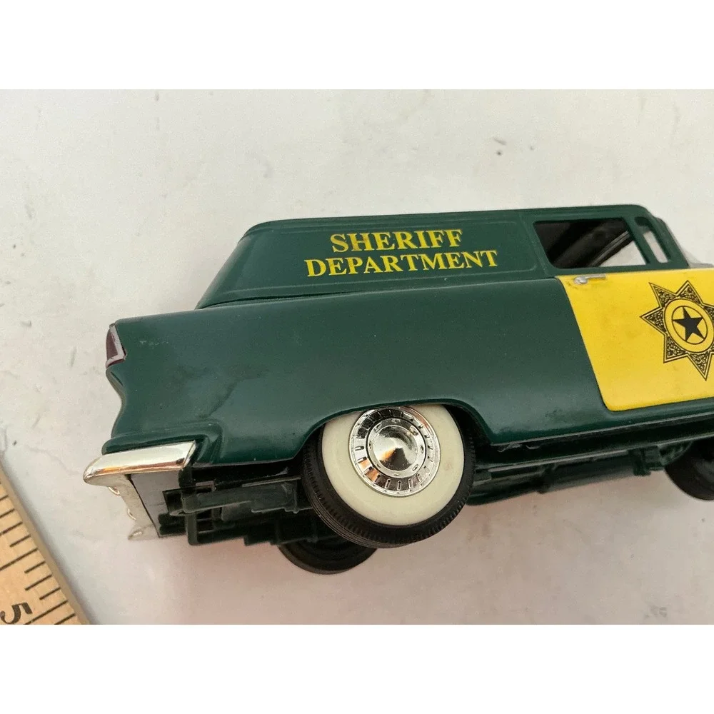 Vintage Sheriff Department Patrol Wagon Green Yellow 7.5 Inch Toy Car